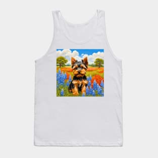 Yorkshire Terrier Puppy in Texas Wildflower Field Tank Top